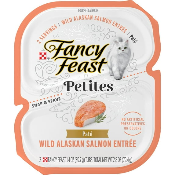 ( 4 Pack ) Fancy Feast Petites Pate Wild Alaskan Salmon Entree Wet Cat Food, 2.8 Tubs