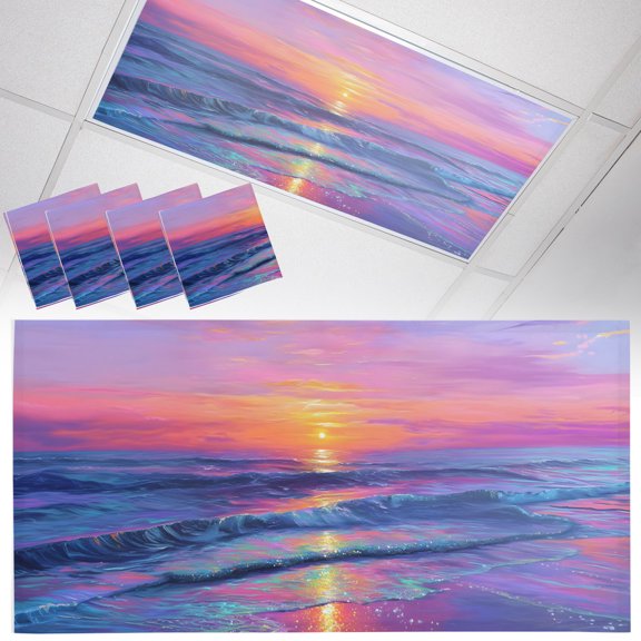 4 Pack Fantasy Sunset Fluorescent Light Covers for Ceiling Lights Dreamy Coastal Modern Ocean Reflection Magnetic Ceiling Light Covers Overhead Light Filters for Office Classroom Home