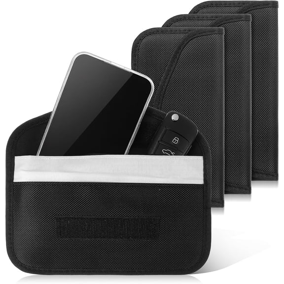 4-Pack Faraday Bags for Car Keys & Cell Phones  Signal Blocking Pouch for RFID, GPS, WiFi  Anti-Theft & Anti-Tracking Protection  7.8" x 3.8"  Fits Most Smartphones & Key Fobs  Black