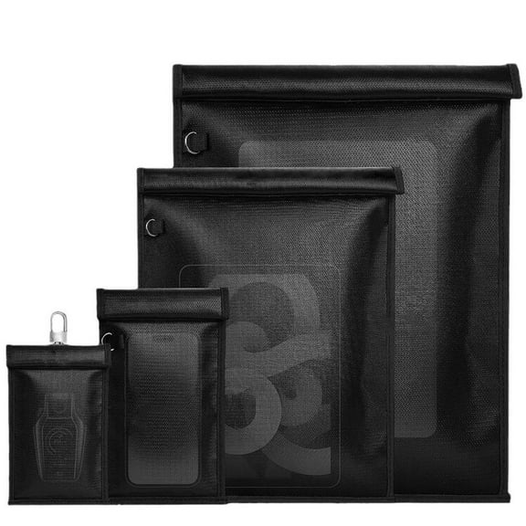 4 Pack Faraday Bags Flame Retardant Fireproof Signal Shielding Bag RFID Shielding Bag Cell Phone Signal Blocker for Car Keys, Credit Cards, Mobile Phones, Tablets, Laptops