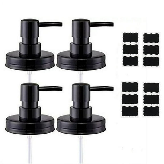 4 Pack Farmhouse Mason Jar Soap Dispenser Lid and Pump Rust Proof, Black Plastic Dispenser Lid for 16 oz Regular Mouth Mason Jar Decor