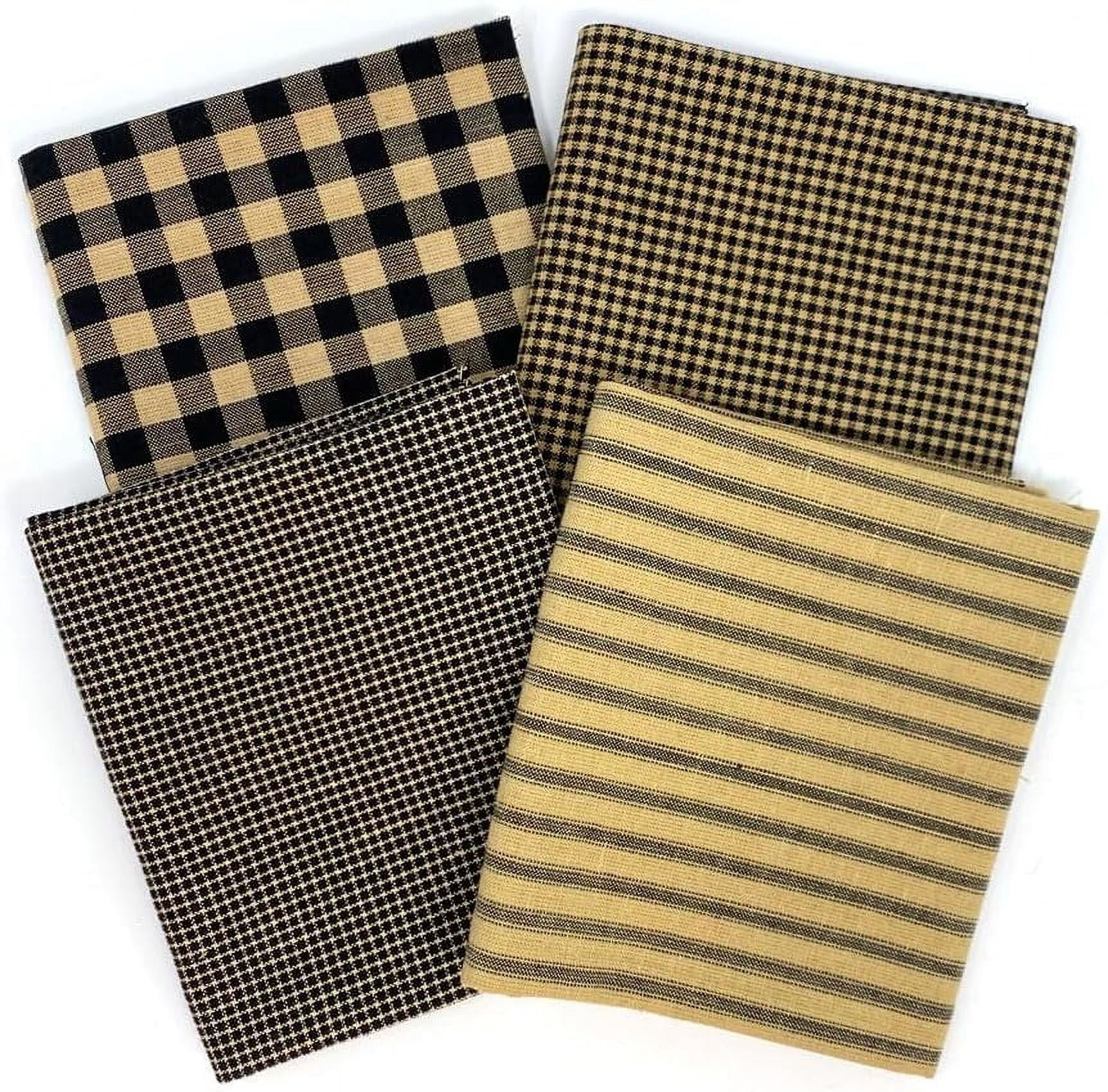 4 Pack Fat Quarters 100% Cotton Homespun Fabric Black Plaid Gingham ...