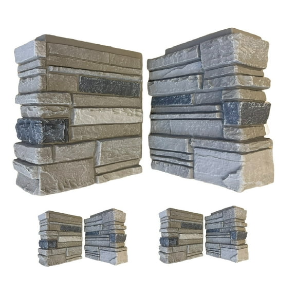4-Pack Faux Stacked Stone 90 Degree Outside Corner Pieces for Stacked Wall Panels, 13H x 10W x 4D inches, Arizona Trail (Light Gray)