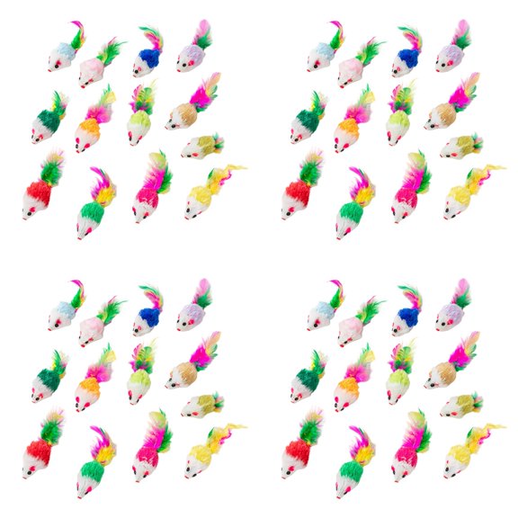 4 Pack FeatherTail Mouse Cat Toy, Plush Fake Mice Interactive Play Toys for Indoor Cats Kittens, Random Style