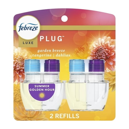 (4 Pack) Febreze Plug In Air Freshener, Odor-Fighting Scented Oil Refill, Summer Golden Hour, 2 Refills