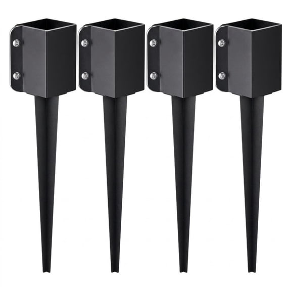 4-Pack Fence Post Anchor Ground Spike, 24" Black Powder Coated Metal Post Base for 4x4 Posts (3.5" x 3.5" Inner Diameter)