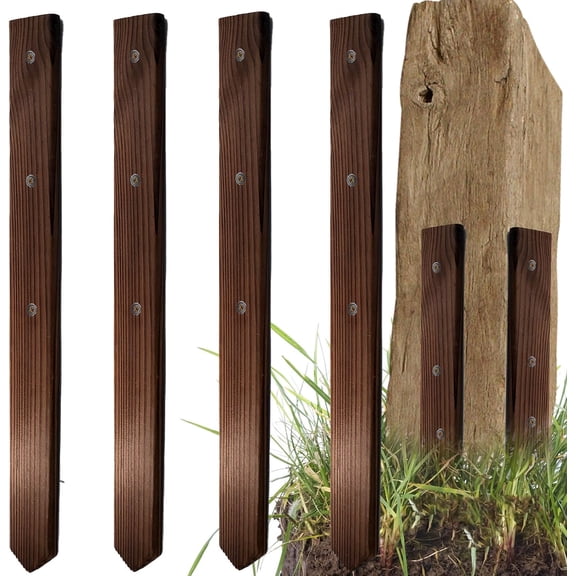 4 Pack Fence Post Repair Stakes Preservative Wood Fence Post Anchor Ground Spike Fast and Easy to Install Highly Effective Long-Lasting for Broken Wood Posts Perfect Colored (17.32")
