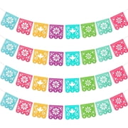 4 Pack Fiesta Banner Colorful Felt Papel Picado Banner for Birthday Party Decorations Cinco de Mayo Day of the Dead Fiesta Party Supplies