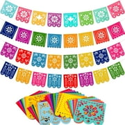 4 Pack Fiesta Banner Colorful Felt Papel Picado Banner for Party Cinco de Mayo Day of the Dead Fiesta Party Decorations Supplies