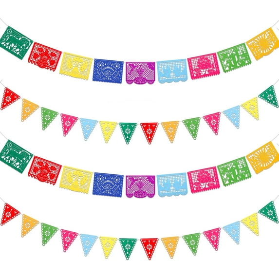 4 Pack Fiesta Banner Colorful Felt Papel Picado Banner for Party Cinco de Mayo Day of the Dead Fiesta Party Decorations Supplies