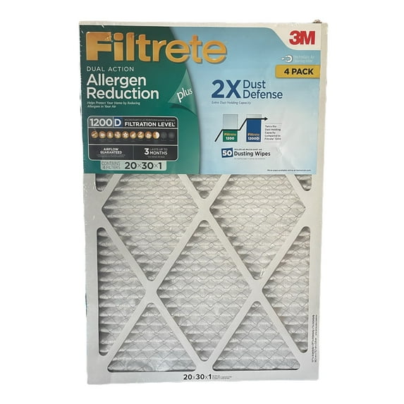 4 Pack Filtrete Allergen Reduction Plus 2X Dust Filter, 20 x 30 x 1