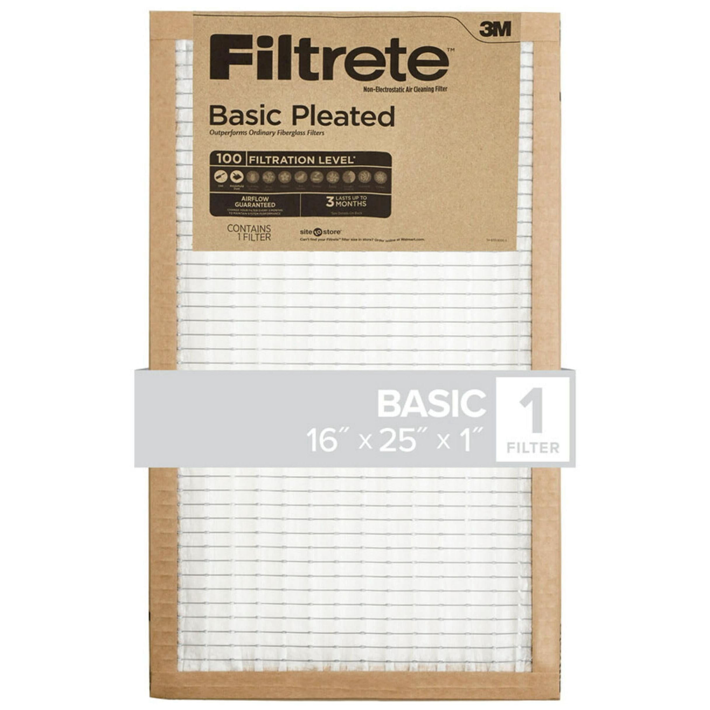 4 Pack Filtrete Basic Pleated HVAC Furnace Air Filter, 100 MPR, 16 x 25 in