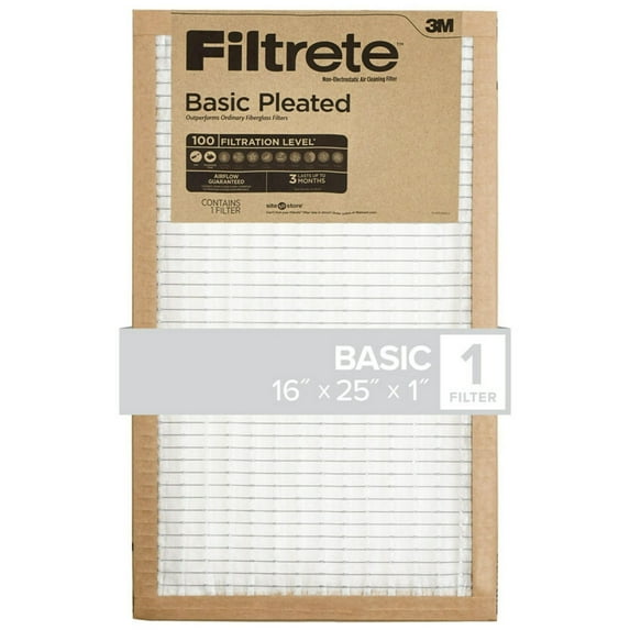 4 Pack Filtrete Basic Pleated HVAC Furnace Air Filter, 100 MPR, 16 x 25 in