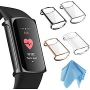 [4 Pack] Fintie Case for Fitbit Charge 5, Full-Around Screen Protector TPU Case Cover Bumper Shell Accessories, Clear, Black, Rose Gold, Silver