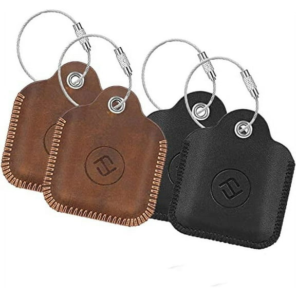 [4 Pack] Fintie Genuine Leather Case for Tile Mate/Tile Pro/Tile Sport/Tile Style/Cube Pro Key Finder Phone Finder, Anti-Scratch Protective Skin Cover with Keychain