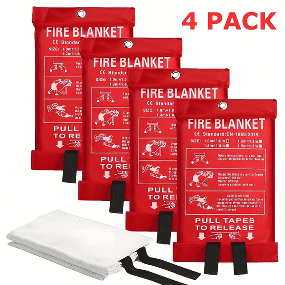 VAETTLO 4-Pack Fiberglass Fire Blanket, 40"x40" Reusable Emergency Blanket for Kitchen, Car & Grill Safety