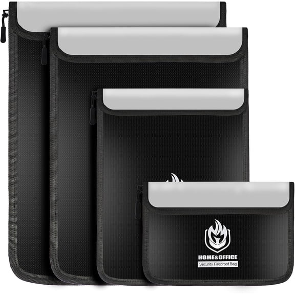 4 Pack Fireproof Document Bags, Document Pouch Holder with Zipper, Fire Proof Bag for , Fireproof Envelope Fire Safe Bag, Fire Resistant Storage for Legal/A4 Size (Black)