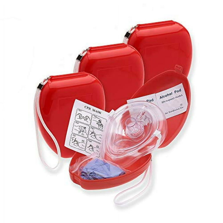 4 Pack First Aid Medical CPR Rescue Mask, Adult/Child Pocket Resuscitator,  Hard Case with Wrist Strap, Gloves, Alcohol Prep Pads, One Way Valve CPR