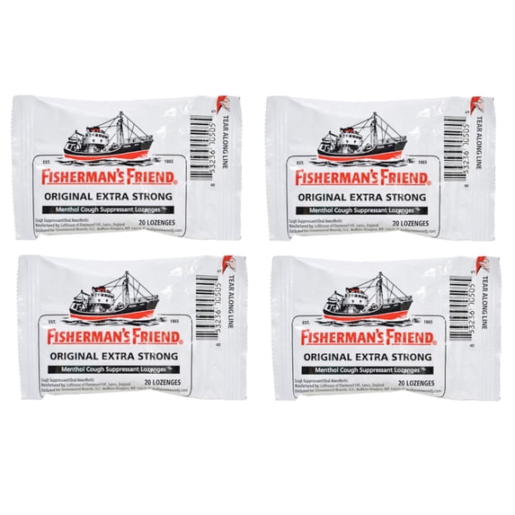 4 Pack Fisherman's Friend Menthol Cough Suppressant Natural 20 Lozenges Each