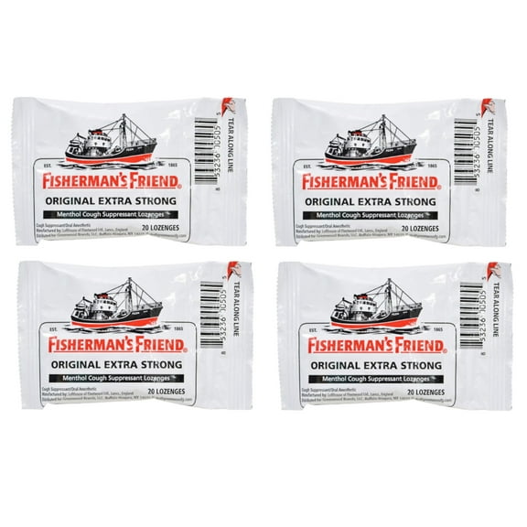 4 Pack Fisherman's Friend Menthol Cough Suppressant Natural 20 Lozenges Each
