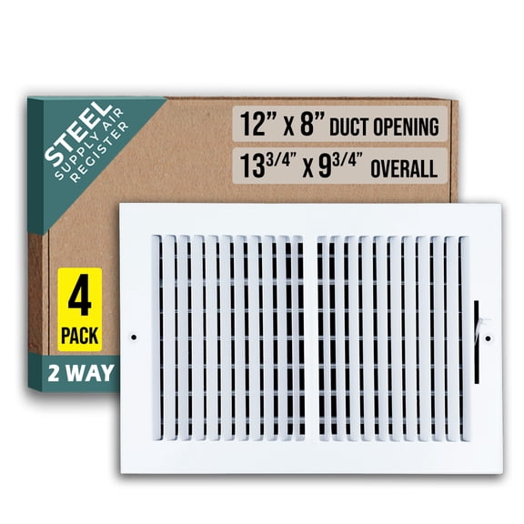[4 Pack] Fits 12x8 Duct Opening 2 WAY Steel Air Supply Diffuser by Handua | Register Vent Cover Grille for Sidewall and Ceiling | White | Outer Dimensions: 13.75" X 9.75"