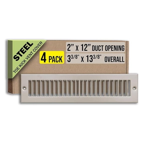 [4 Pack] Fits 2x12 Duct Opening | Toe Kick Vent Cover by | Cabinet Toe Kick Space Register Grille | HVAC Toe Space Vent Cover | Outer Dimensions: 3 3/8" X 13 3/8" | Brown