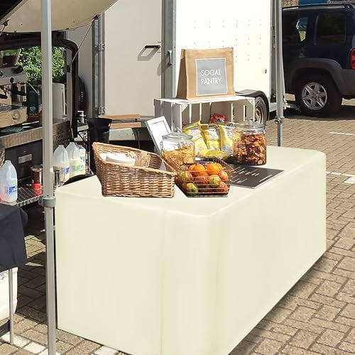 4 Pack Fitted Table Clothes - 48 x 24 Inch - Butter Cream Rectangle Tablecloths for 4 Foot Tables, Polyester Fabric Folding Table Covers for Parties, Holiday Dinner, Wedding, Trade Show