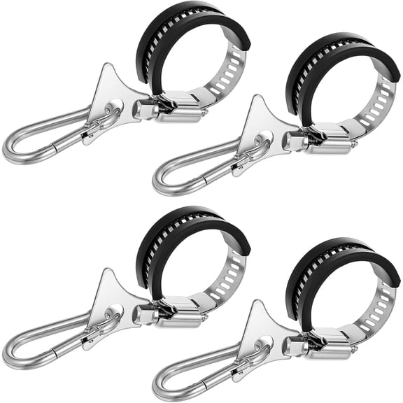 4 Pack Flag Pole Clips to Hold Flag, Adjustable Rings with Carabiner, Anti-Slip Parts Hardware for 0.7-1.25 Inch Diameter Poles, House Garden Boat Anti Furling Kit