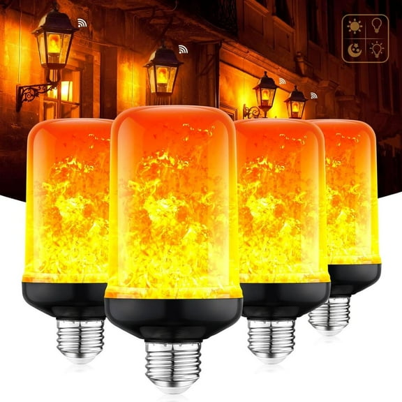 4 Pack Flame Light Bulbs, 4 Modes LED Flame Effect Light Bulb, E26 Base Flickering Light Bulb with Gravity Sensor,Flickering Light Bulbs for Porch, Yard, Decor