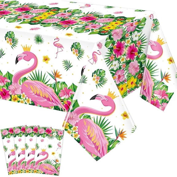 4 Pack Flamingo Hawaiian Luau Plastic Tablecloths 51 x 86 Inches