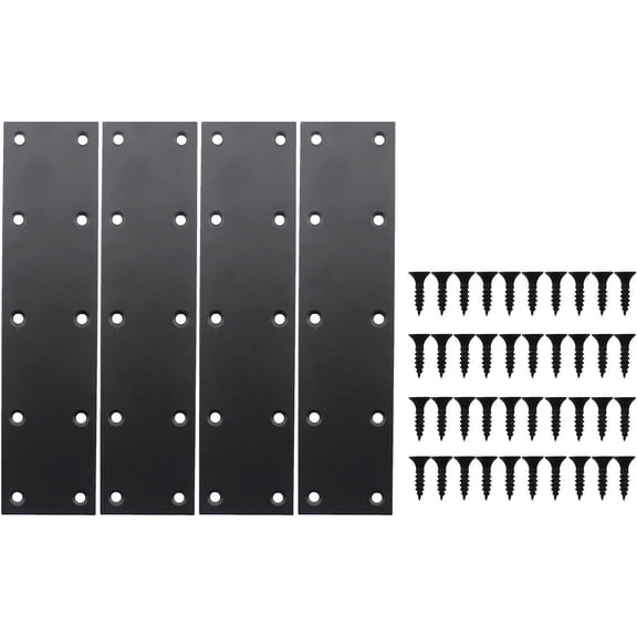 4 Pack Flat Straight Brace Brackets, Black Stainless Steel Mending Bracket Plate Metal Shelf Support Fixing Joining Plate for Furniture,Wood,Shelves,Cabinet with Mounting Screws B