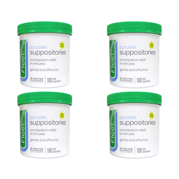 4 Pack Fleet - Glycerin Suppositories, Laxative, Adult Jar, 100 Each