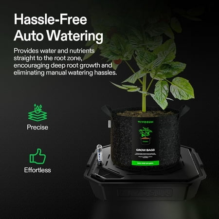 4-Pack FlexFeed Self-Watering Pots, Auto Irrigation Fabric Pot Base with Water Meter & Maintenance Window, for Use Indoors/Outdoors in Grow Tents, Greenhouses, Gardens