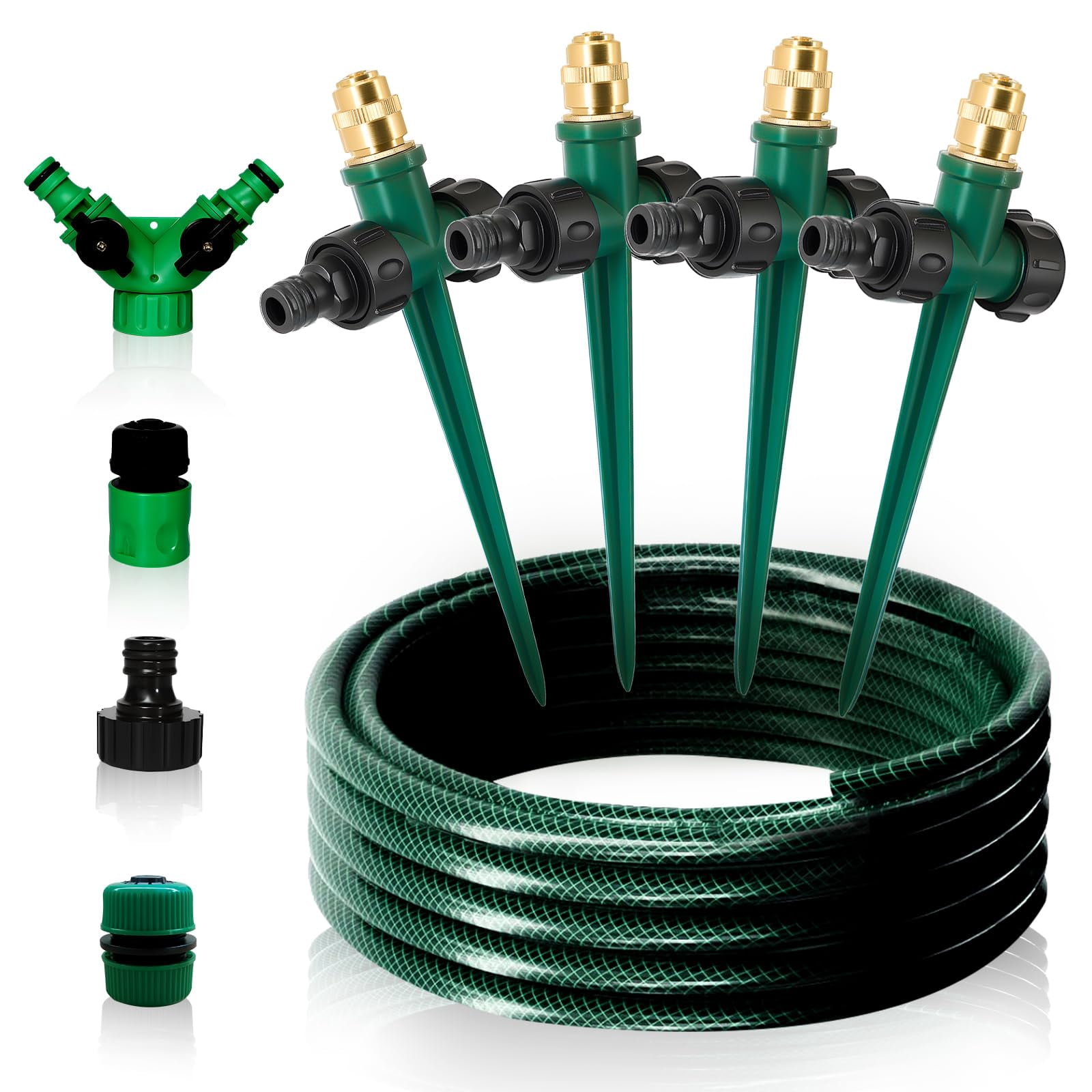4 Pack Flexible Sprinkler System With Spike Base  Above Ground Kit Multi-adjustable Irrigation Set For Yard Lawn 32.5ft Garden Hose Included