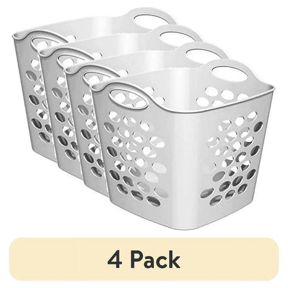 4 Pack Flexible Square Laundry Basket, 15 Inch, White Wood-Look, Ventilated, 0.7 Bushel Capacity