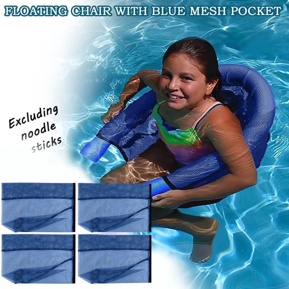 4 Pack Floating Pool Chair Net Blue Mesh Water Loungers For Swimming Pools Parties Relaxation Sling Seats Noodles Not Included For Pool Owners