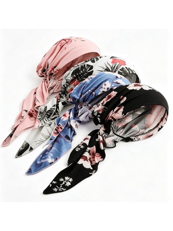 4 Pack Floral Pre-Tied Chemo Head Scarves Lightweight Turban Head Wraps for Women Daily Outdoor