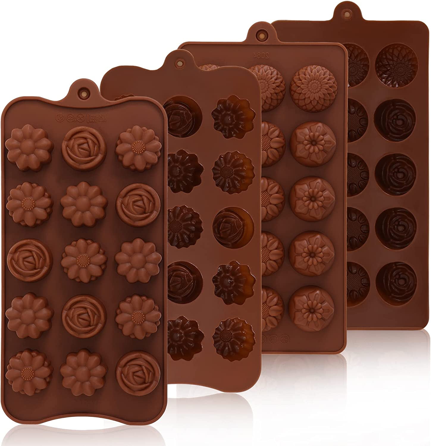 4 Pack Flower Shape Silicone Chocolate Molds,15Cavities Food Grade