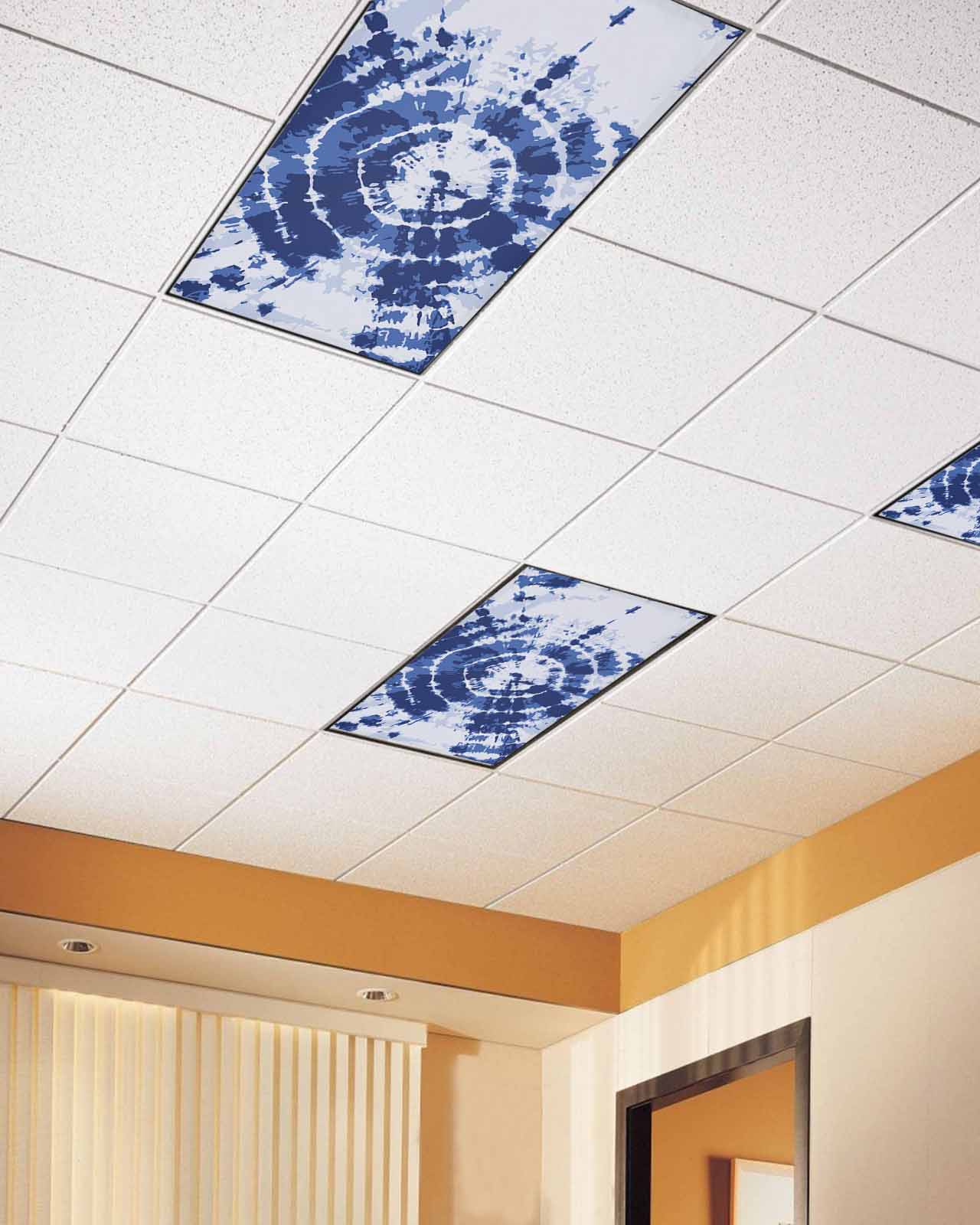 4 Pack Fluorescent Light Covers, 4 x 2 Feet, Blue Tie Dye