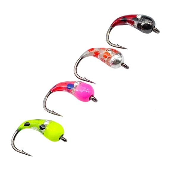 4 Pack Fly Fishing Lures Ice Fishing Nymphs Artificial Jigs High Carbon Steel Hooks for Panfish Crappie Trout