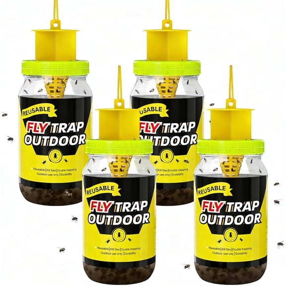 4 Pack Fly Traps Outdoor Hanging Bottles, Reusable Flies Gnat Catcher Jar with Lure, Insect Bug Control for Patio, Barns, Stable, Fly Repellent Trap for House
