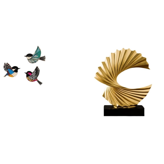4 Pack Flying Birds Wall Decor Ocean Wave Sculpture Abstract Statue Wood Resin Craft for Living Room Study Bedroom