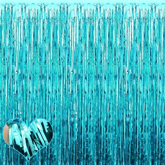 4 Pack Foil Curtain Backdrop, Lefiocky Metallic Tinsel Foil Fringe Curtains, Sky Blue