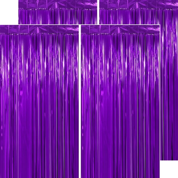 4 Pack Foil Fringe Backdrop - Purple Shiny Tinsel Curtains for Party Decoration/Photo Booth Props, Metallic Foil Backdrop for Birthday, Wedding, Graduation, Christmas