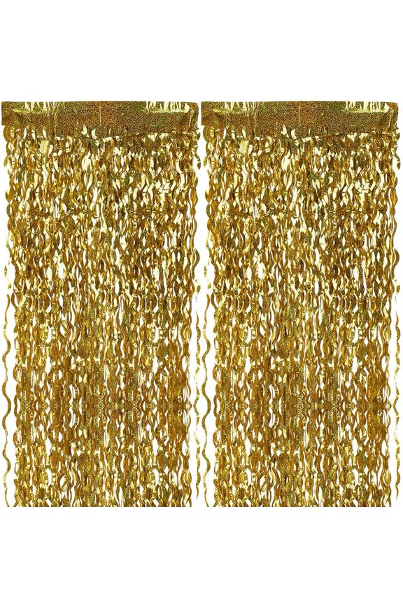 4 Pack Foil Fringe Curtain Backdrop Gold Metallic Wavy Tinsel Foil Fringe Curtains Streamers Photo Booth Backdrop for Birthday Wedding Christmas Holiday Celebration Party Decor 3.3x6.7FT Clear DIY