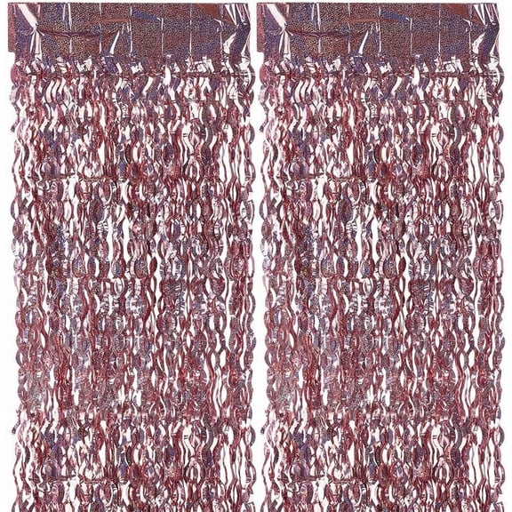 4 Pack Foil Fringe Curtain Backdrop Pink Metallic Wavy Tinsel Foil Fringe Curtains Streamers Photo Booth Backdrop for Birthday Wedding Christmas Celebration Bachelorette Party 3.3x6.7FT