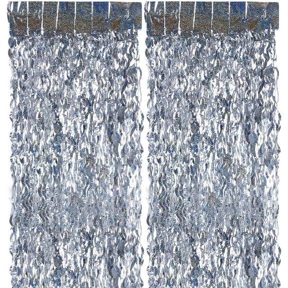 4 Pack Foil Fringe Curtain Backdrop Silver Metallic Wavy Tinsel Foil Fringe Curtains Streamers Photo Booth Backdrop