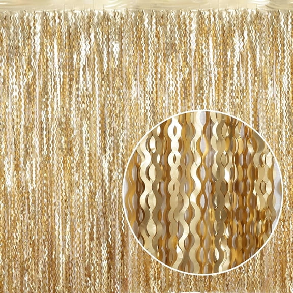 4 Pack Foil Fringe Curtains Wavy Gold Metallic Backdrop 6ft Door Streamers for Birthday Party Photo Booth Decor