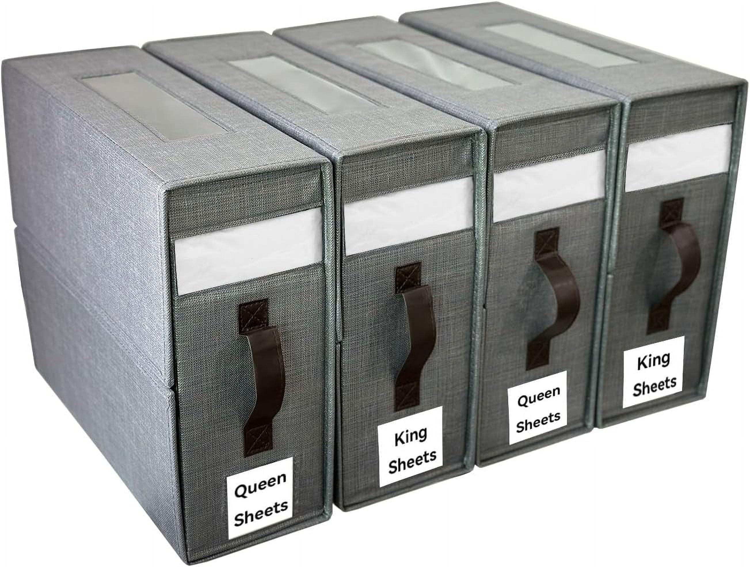 4 Pack Foldable Bed Sheet Set Organizers (Queen or King Size), Sheet Organizer for Linen Closets