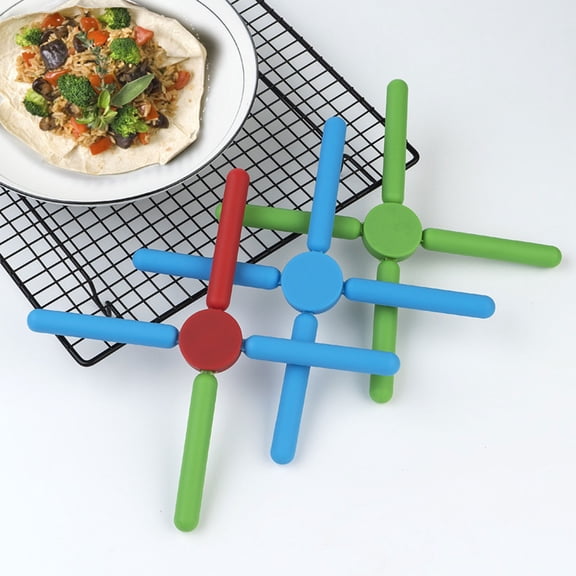 4 Pack Foldable Trivets Silicone, Folding Trivets, Non-Slip Collapsible Cross Compact Design Expandable Silicone Pot Holder
